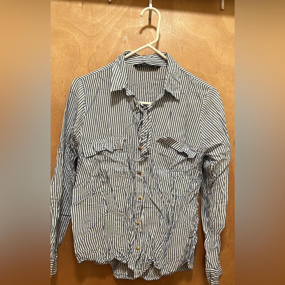 Zara Navy and White Striped Shirt